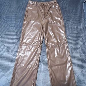 Brown straight leg leather pants